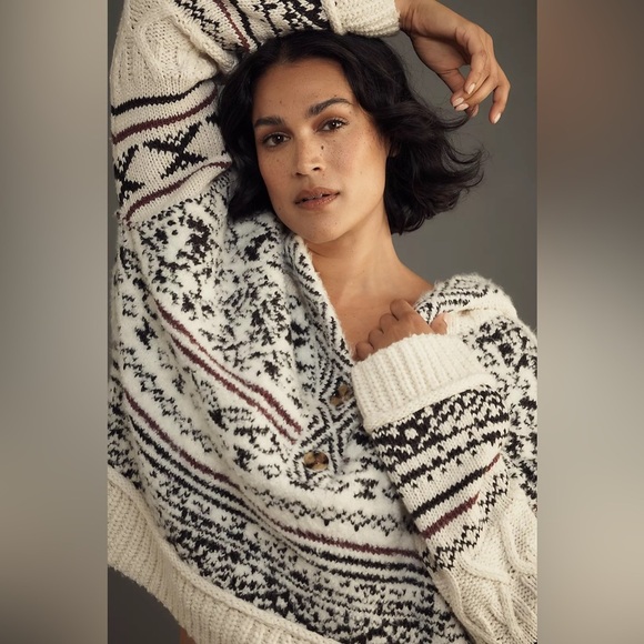 NWT! Anthropologie Ivory and Black Pilcro Relaxed Hooded Sweater - Size XS 🍟 - Picture 9 of 16